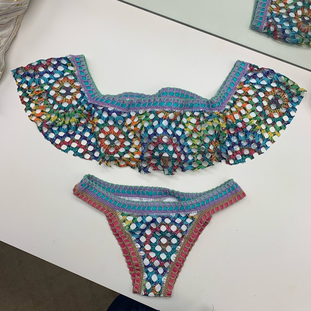 Multi color off the shoulder swimsuit